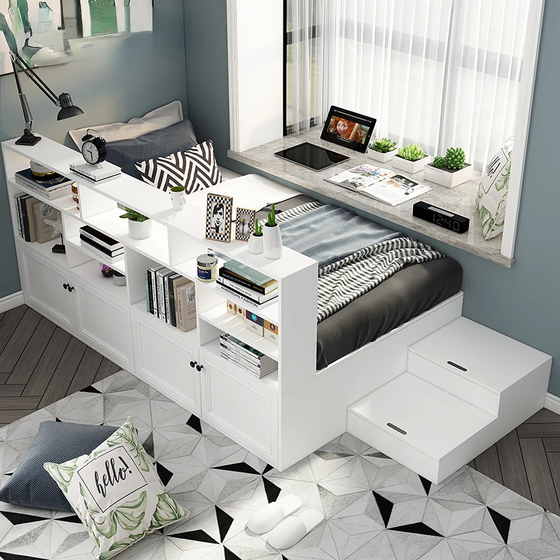 High Box Storage Bed Bookshelf Combination Multi-Functional Floor Board Type Bed Customizable