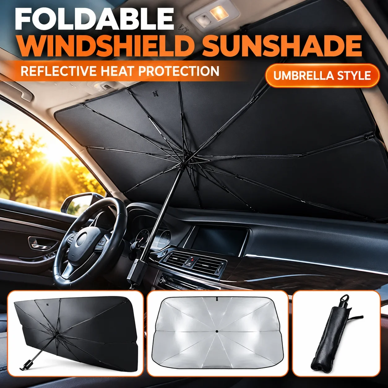 Car Front Windshield Sunshade Retractable Sunscreen Heat Insulation Parasol for Auto Window
