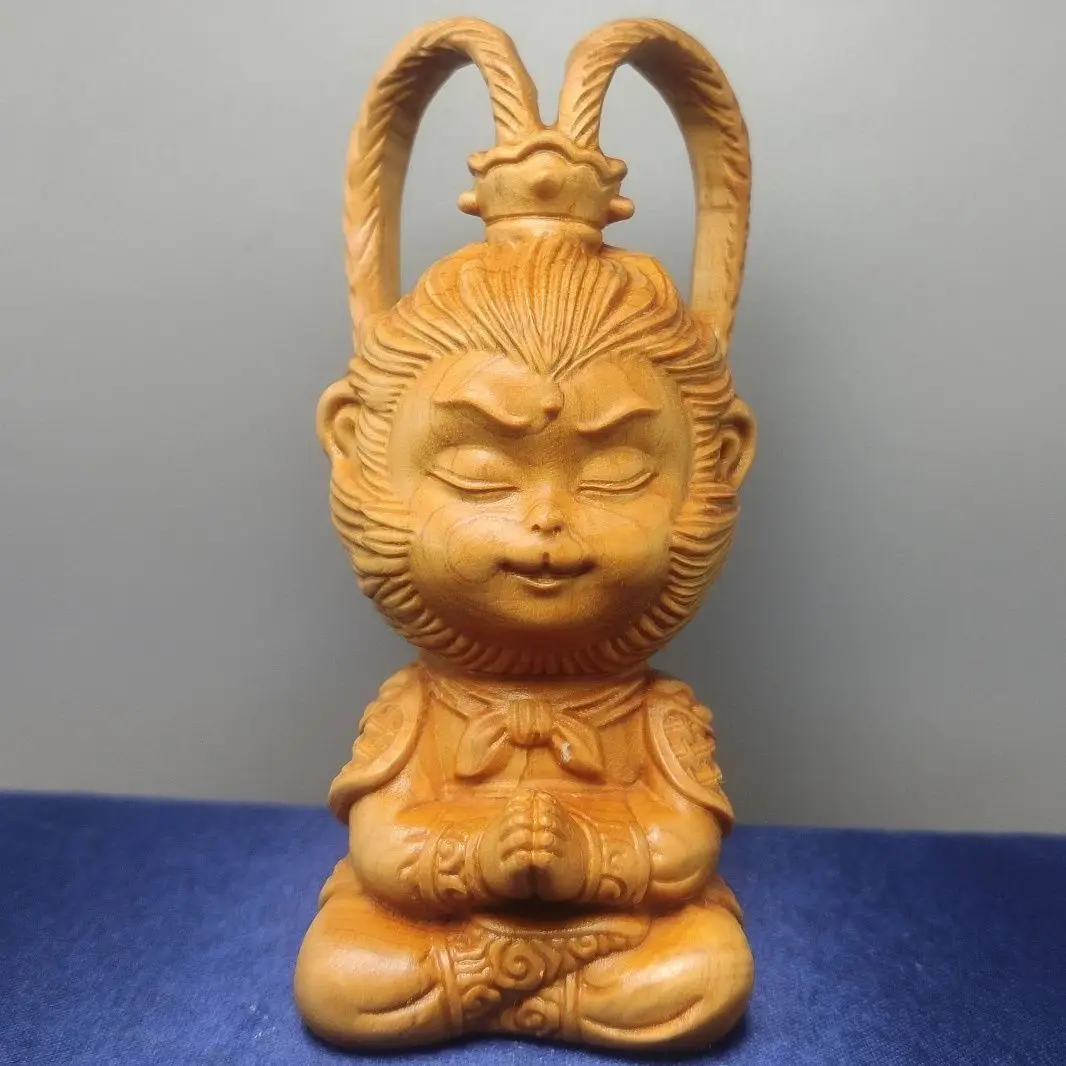 JW12 - 6 CM Sun wukong Solid Wood Car Keychain Monkey King Sculpture Bag Pendant Zodiac Netsuke