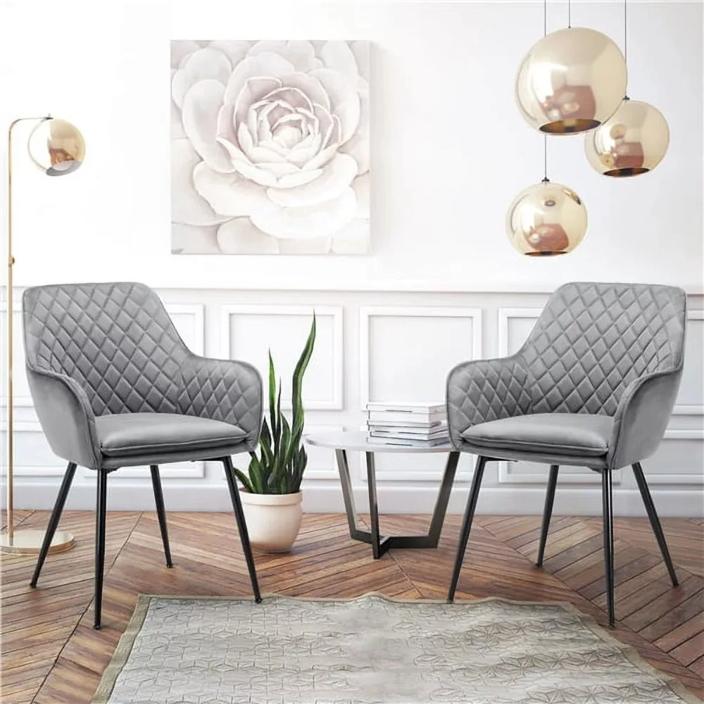 Living Room Chair, Modern Upholstered Fabric  Midback, Set of 2, Gray Foot Folding Stool  Vanity Chair,living Room Chair