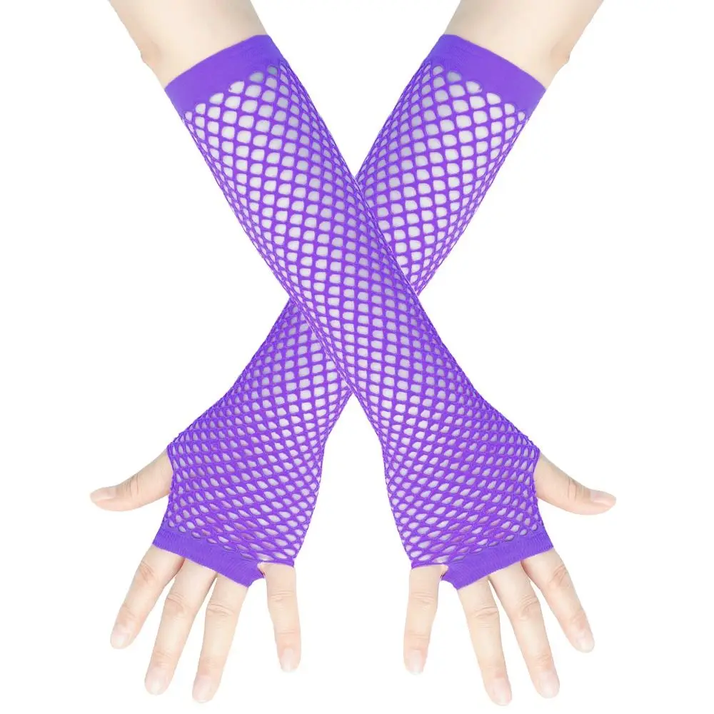 Stretch Women's Fishnet Gloves Half Finger Black Fingerless Gloves Leg Arm Cuff Punk Style Girl's Long Gloves Nightclub Party