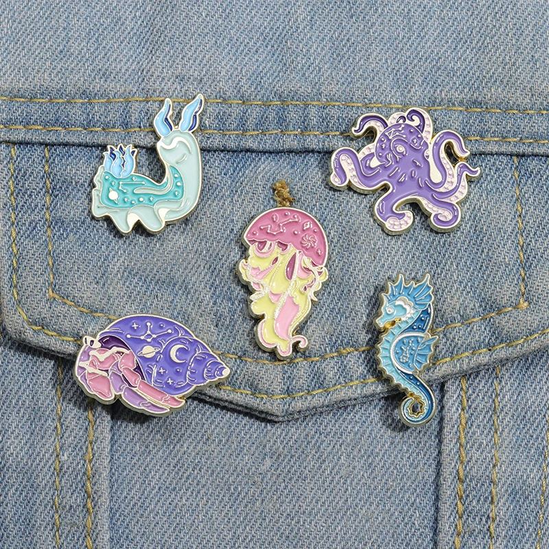 Cartoon Marine Life Enamel Pins Sea Turtle Octopus Fish Lapel Badge Cute Animal Brooch Jewelry Backpack Clothes Pin Friends Gift