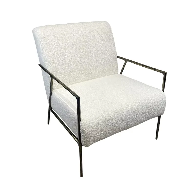 Customizable environmentally friendly cotton filled fabric leisure chair antique forged metal arm living room decoration chair