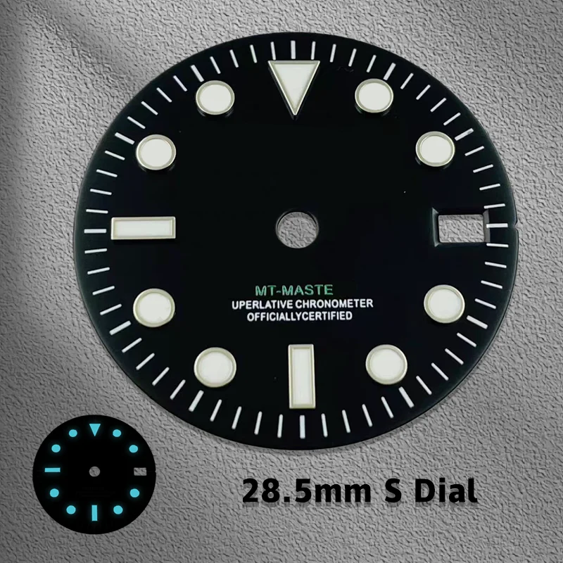 New NH34 Dial 28.5mm S Logo Compatible with NH34 Movement Blue-Green Luminous Watch Modification Parts