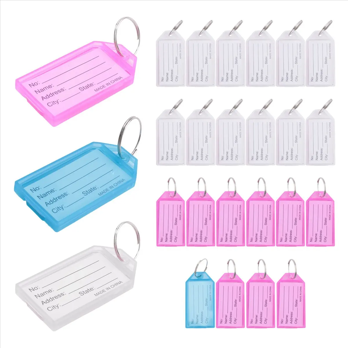 A56K 25Pcs Multicolor Plastic Key ID Label Tags w 2cm Dia Ring Keyring