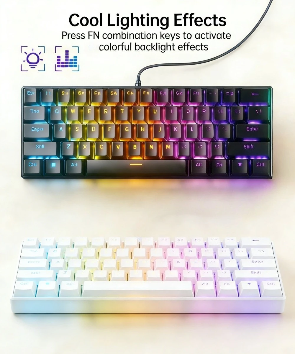 Mini Mechanical Keyboards Teclado Mecanico 60% Gaming Keyboard Gamer Teclados Laptop Oficina Key Board Pc Klavye Teclas White