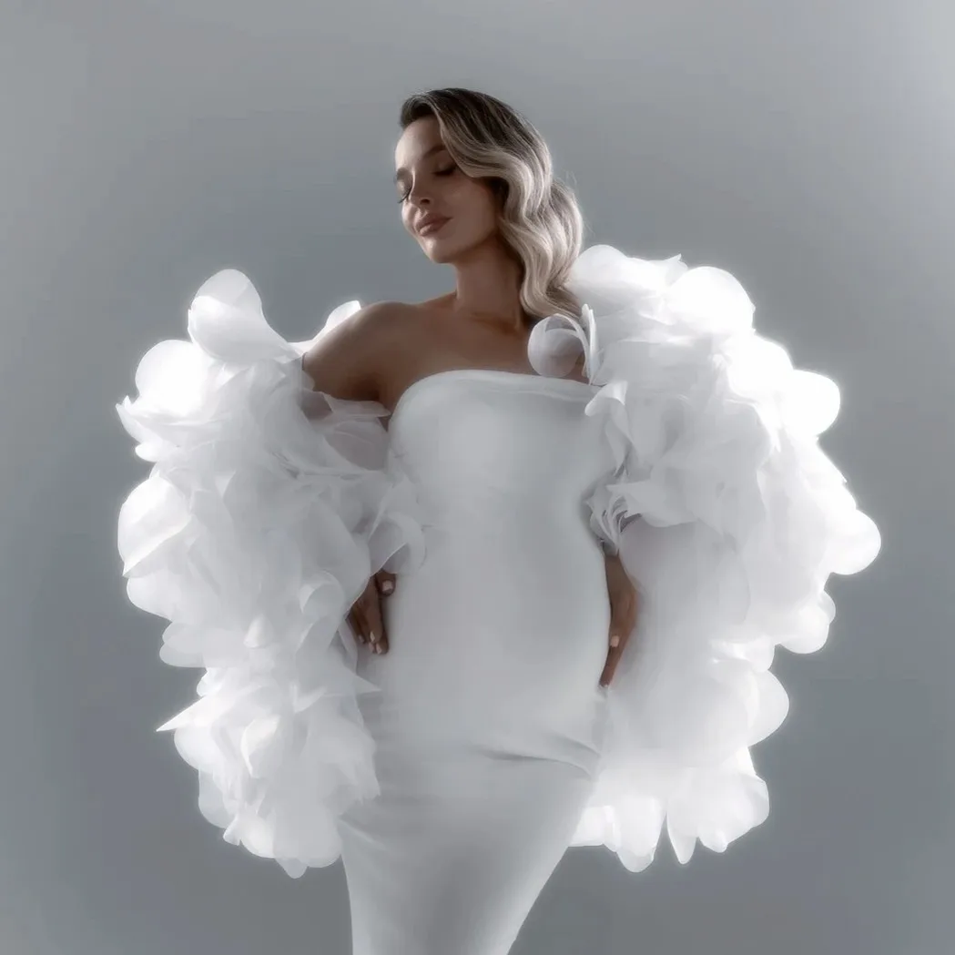 

Custom Pure White Floral Jacket Organza Women Cape Handmade Maternity Coat Wedding Bridal Coat Outfit Jacket Layered Photoshoot