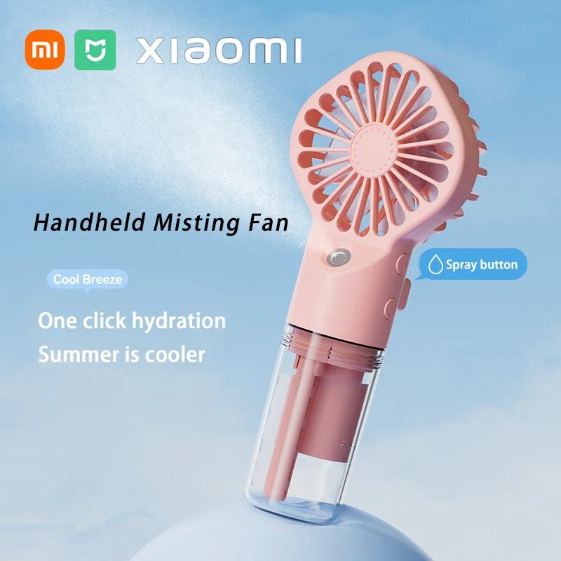 

Xiaomi Handheld Misting Hand Held Fans Rechargeable Battery Operated Portable 4 Speeds Spray Foldable USB Personal Water Fan New