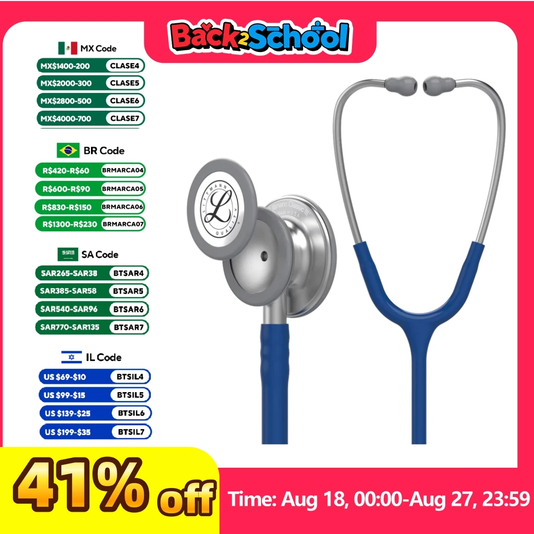 

For 3M Littmann Classic III Monitoring Stethoscope 5622 Navy Blue Tube Stainless Stem and Headset For Doctor Nurse Health Care