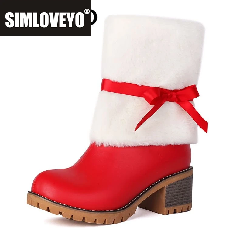 

SIMLOVEYO 2024, новые милые зимние ботинки для девочек, круглый носок, блочные каблуки, 5 см, с бантом, на шнуровке, большой размер 41 42 43, разноцветные повседневные бота