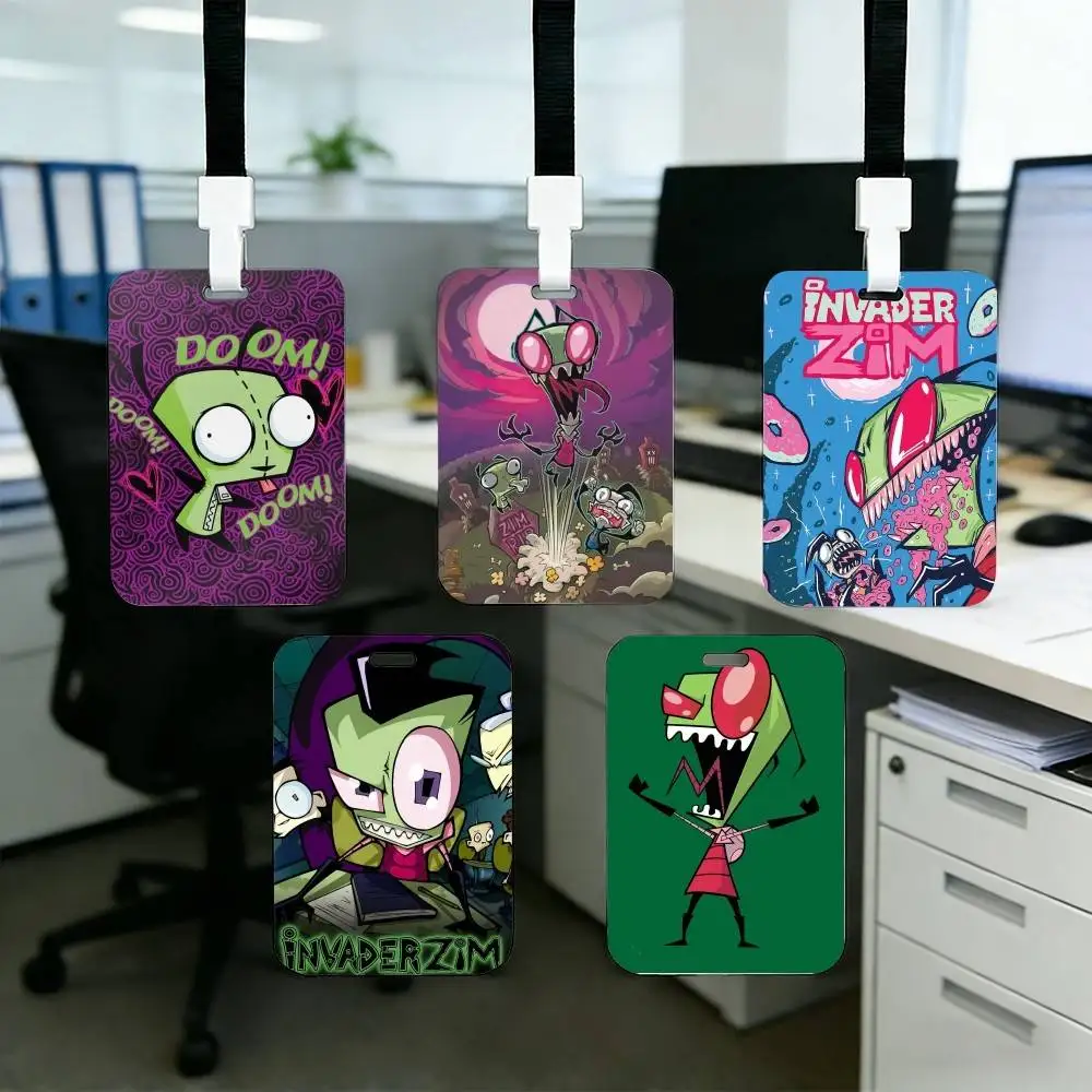 

Мультяшный держатель для карт I-Invader Z-Zim с ремешком на шею, чехол для студенческого пропуска, брелок для ключей, подарки
