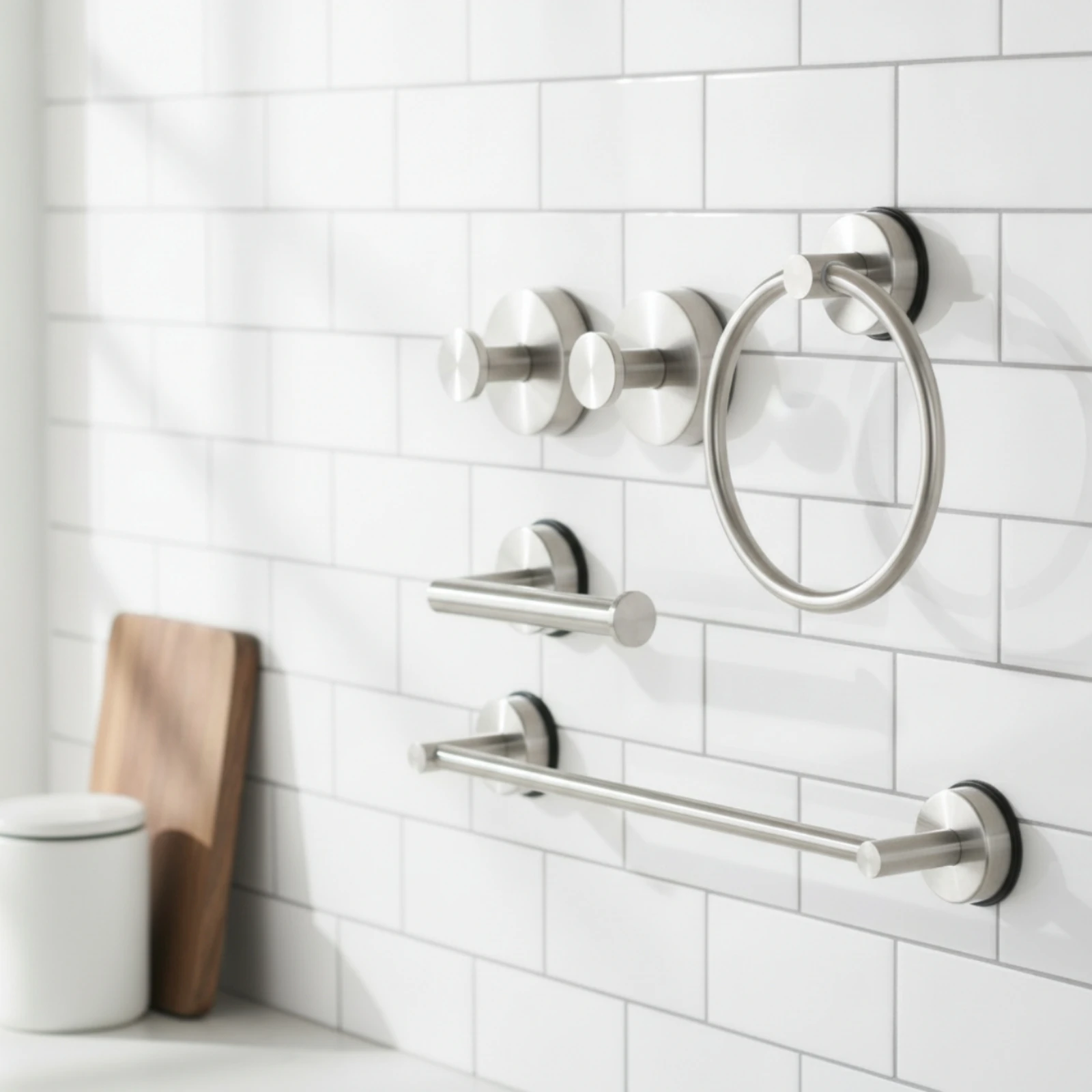 5 Pieces Towel Bar with Suction Cups Drilldrill-Less Towel Loop with Suction Cup Wall Rack Extendable Brushed for Renters