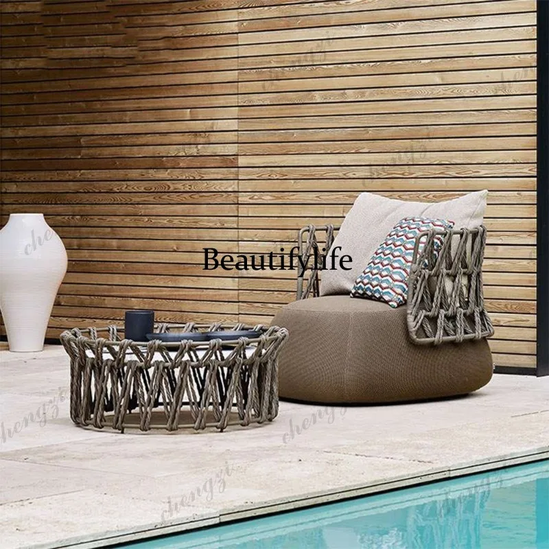 Nordic outdoor creative rattan sofa model room hotel outdoor open-air balcony leisure rattan chair