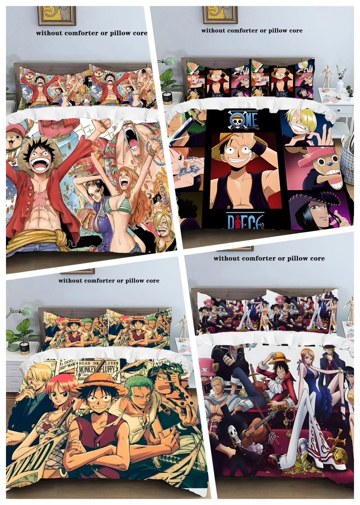 Un pezzo rufy Anime Set biancheria da letto copripiumino Set letto copripiumino federa piumino king Queen Size ragazzi Set biancheria da letto per adulti