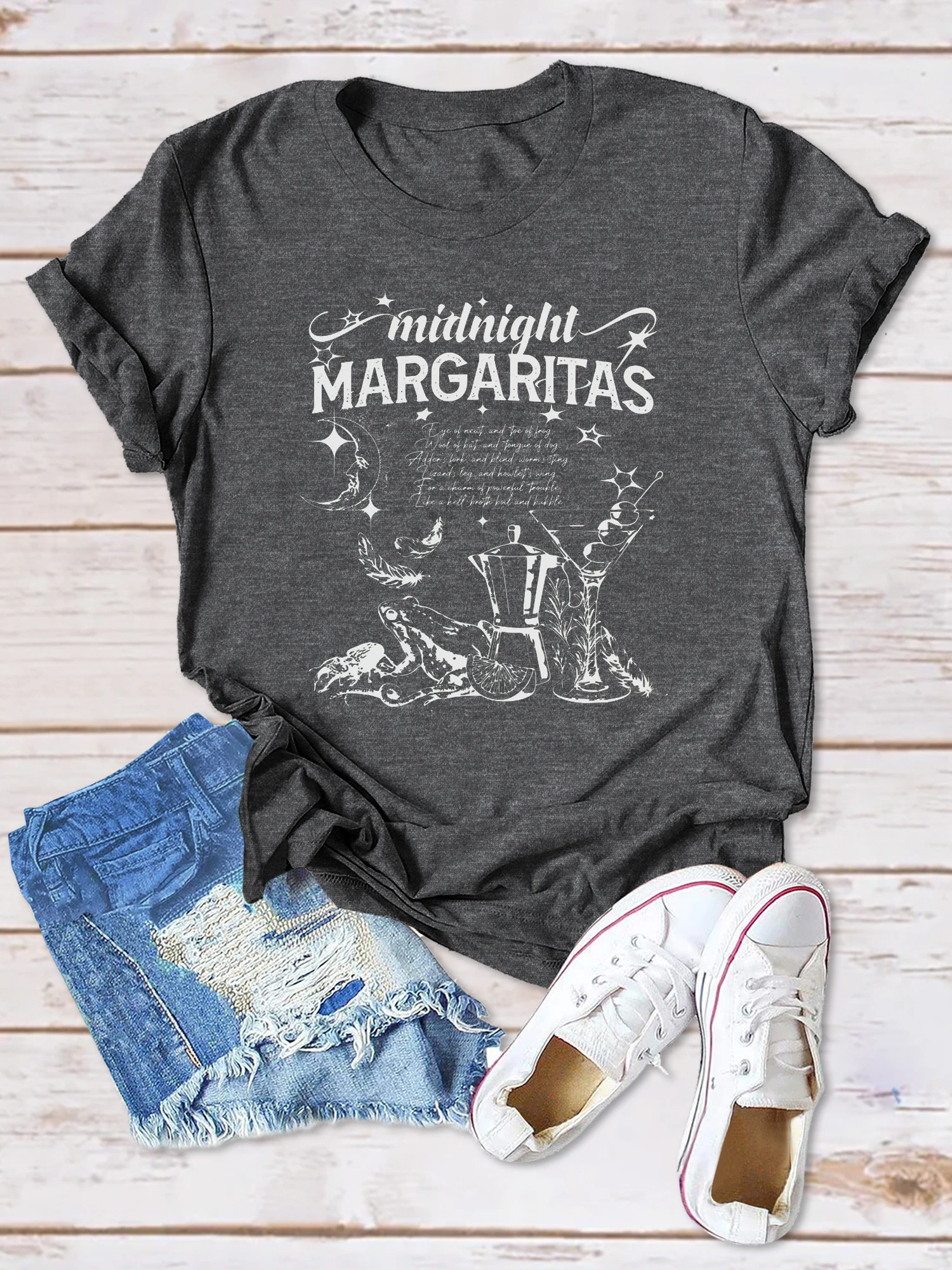 Halloween Witches Shirt Women Midnight Margaritas T-Shirt Novelty Graphic Witchy Party Tees Practical Magic Shirt