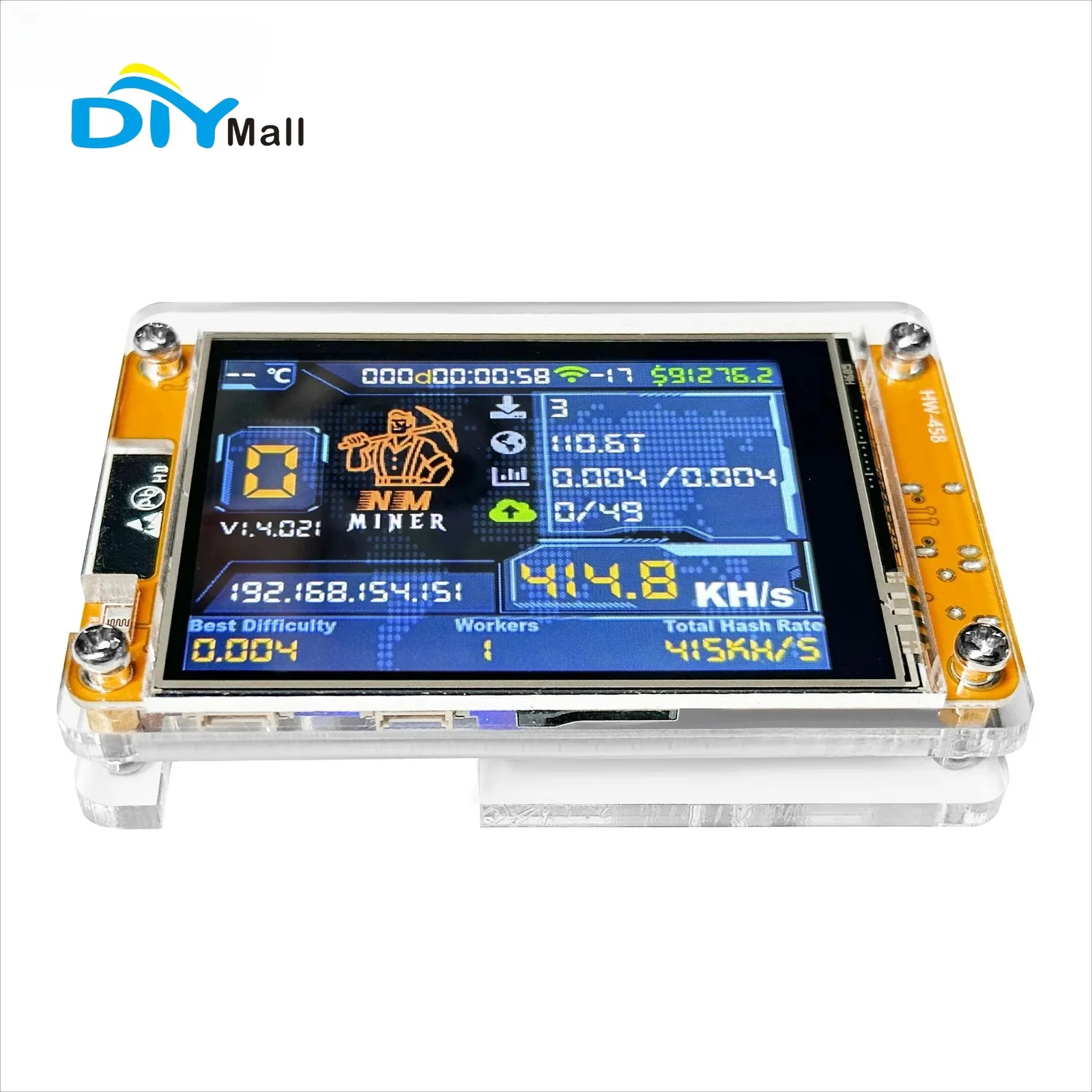

Устройство для майнинга биткойнов ESP32 — хешрейт 410 кГц/с с интеллектуальным дисплеем 2,8 дюйма для майнинга Crypto Solo