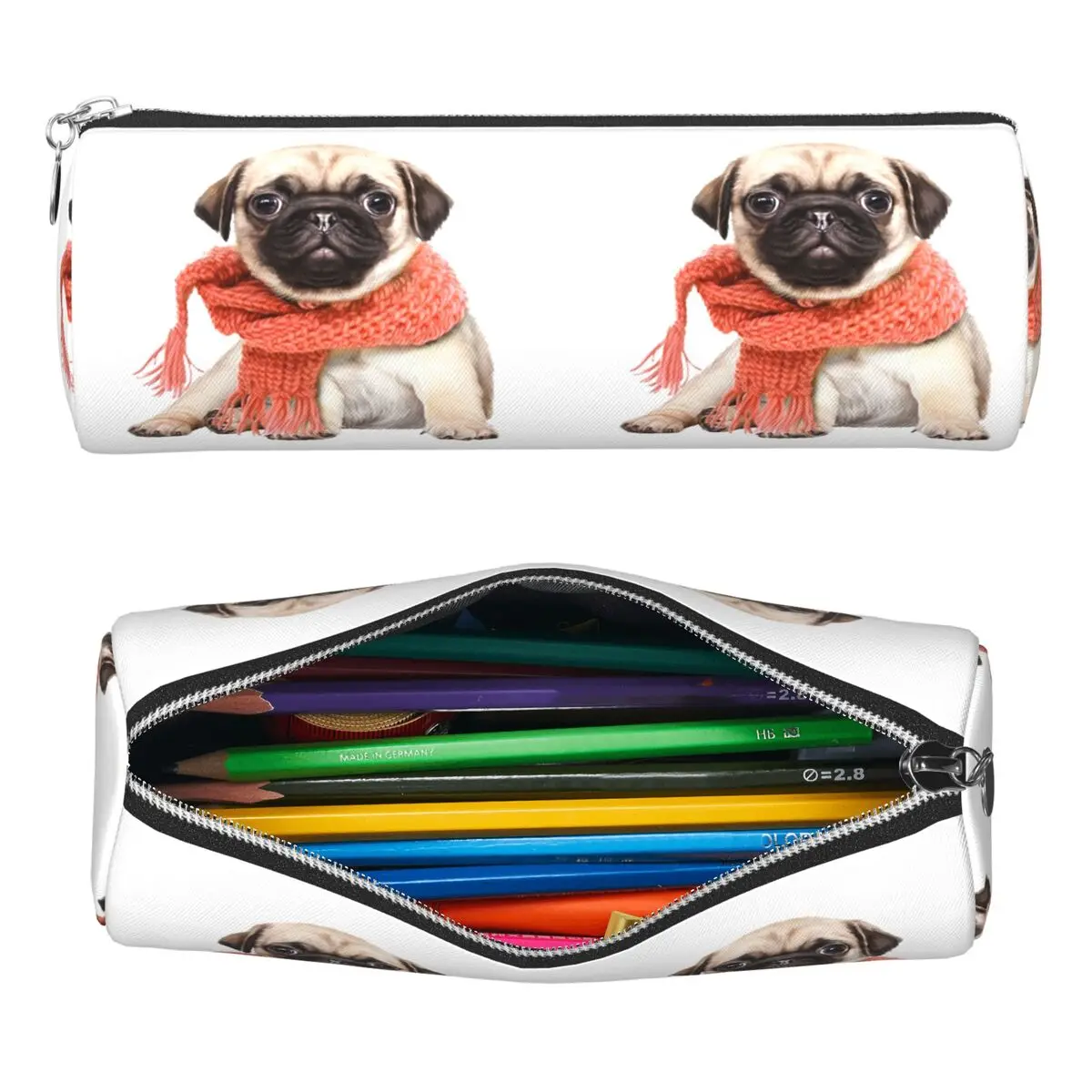 

Winter Funny Fawn Pug Funny Dog Lover Pencil Cases Pen Holder Cylinder Pen Box Pencil Bag for Students Stationery Supplies
