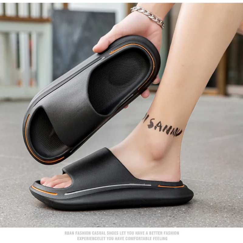 Fashion Men Women Summer Soft Slippers Thick Platform Bathroom Home Men Indoor Non-Slip Anti-Slip Female Cloud Cushion Slides