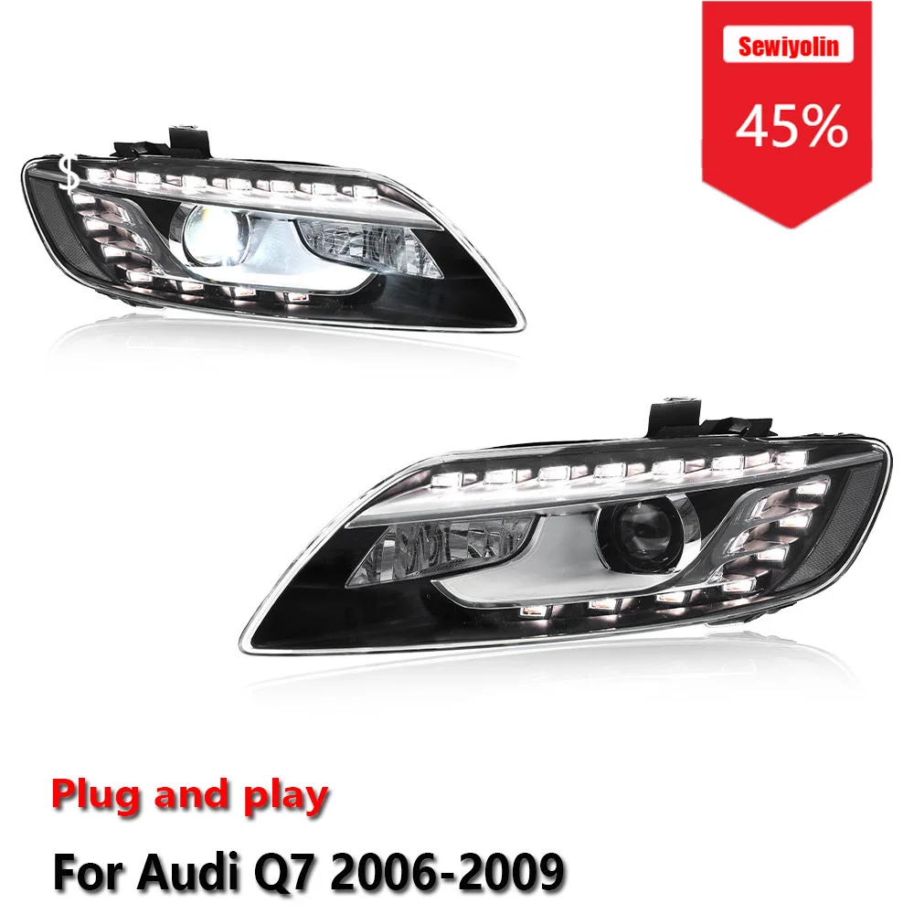

Sewiyolin автомобильные светодиодные фары в сборе для Audi Q7 2006-2009 противотуманные фары DRL тормозной указатель поворота Plug and Play