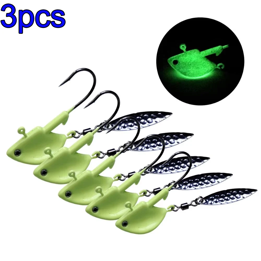 

3pcs Luminous Jig Hook 3.5g 7g 10g 14g Glow Jigging Fishing Hook With Metal Spoons Hard Baits Fishing Tackle Accessories