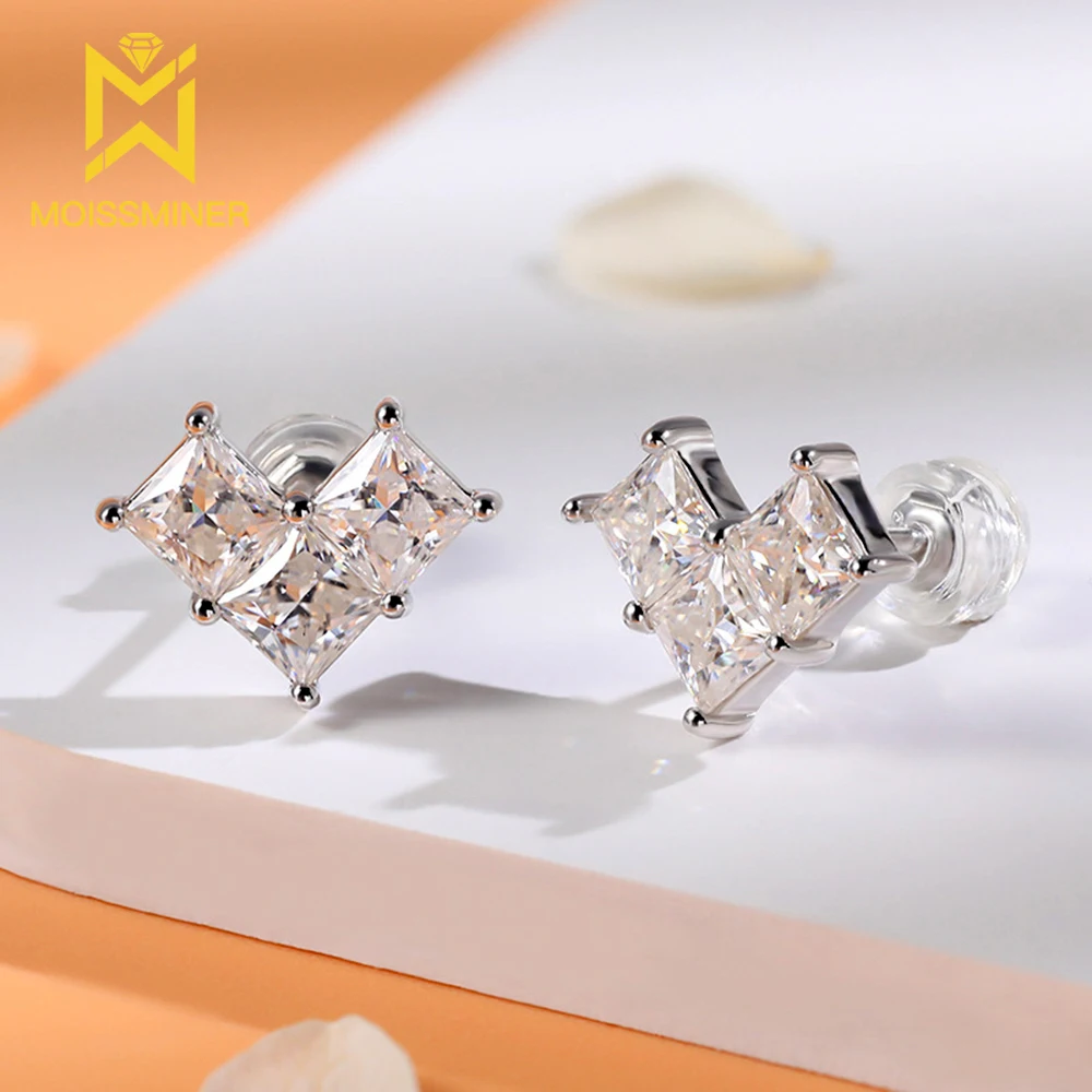 Heart Moissanite Earrings For Women Iced Out Silver S925 Ear Studs Pass Diamonds Tester Hip Hop Jewelry Free Shipping With GRA