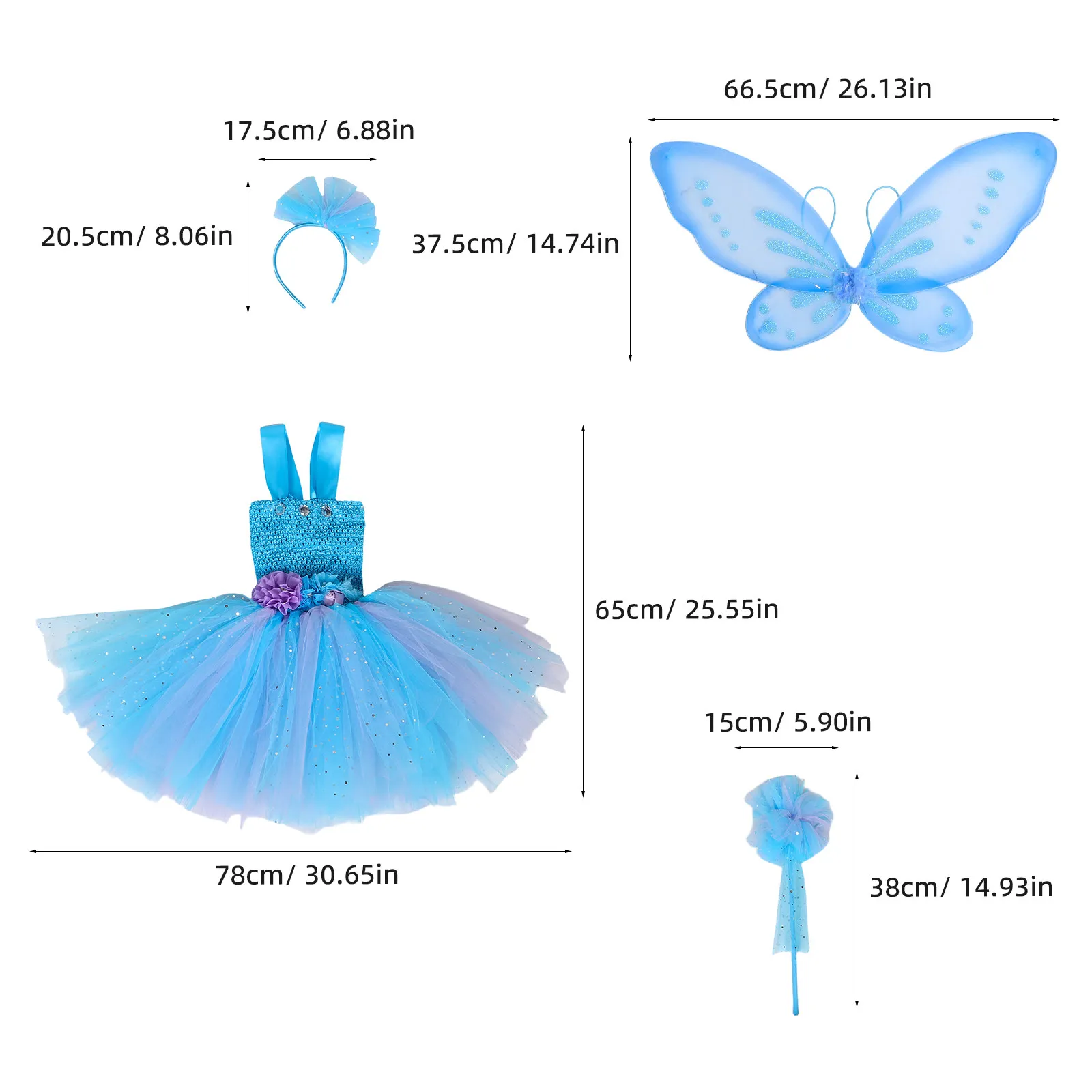 1Set Butterfly Fairy Skirt Girls Multi Layer Tulle Dress with Wings Comfortable Lightweight Fairy Costume for Photography