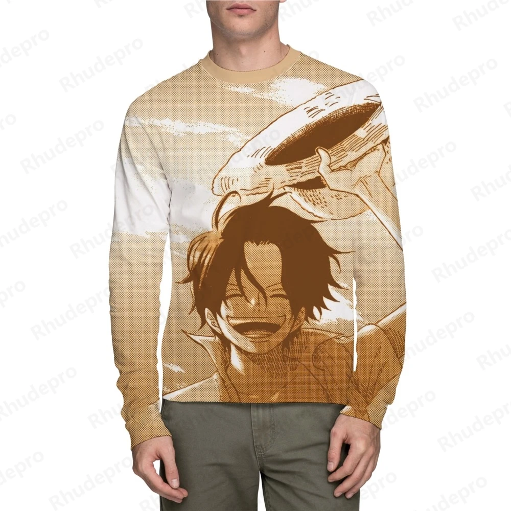 Camiseta Anime de manga comprida masculina, camisa Luffy, roupa impressa Luffy 3D, tops Harajuku do Japão, uma peça cosplay, outono