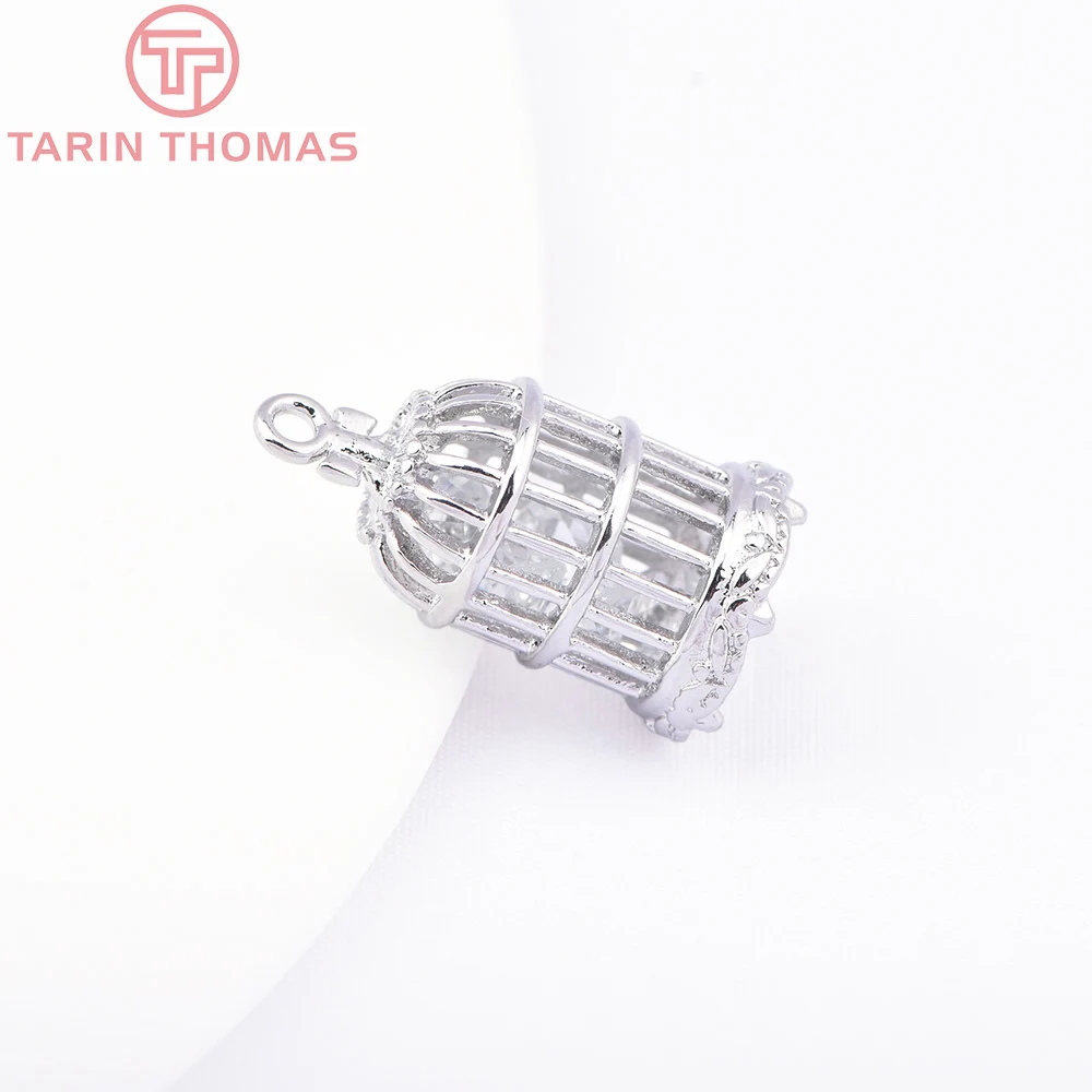 (1633) 4PCS 11x21MM 24K Champagne Gold Color Plated Brass with Zircon Bird Cage Charms Pendants High Quality Jewelry Accessories