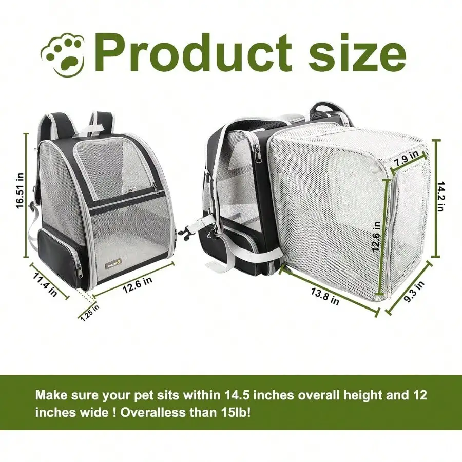 Cat Backpack Expandable Pet Carrier For Medium Cats And Small Dogs Up To 17 Lbs Breathable Collapsible Soft Cat Travel Bag For O