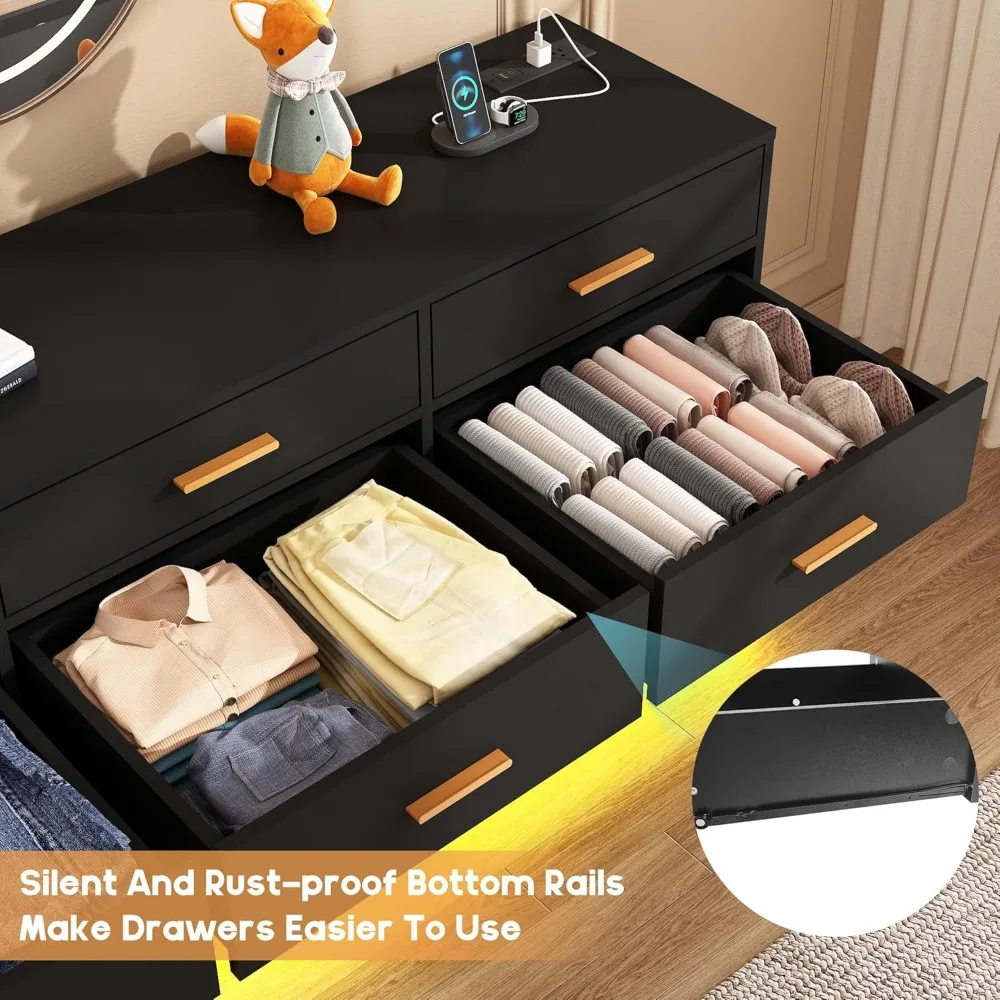 12 Drawers Dresser w/Power Outlet,60000-Colors Lights,63In Long Dresser Chest for Bedroom,Wooden Tall  Storage Cabinet image 6