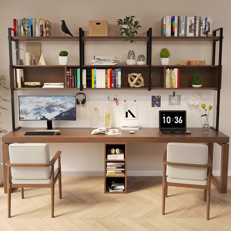 

Solid wood hole board desk bookcase integrated bedroom study table computer table household wall bookshelf writing study table