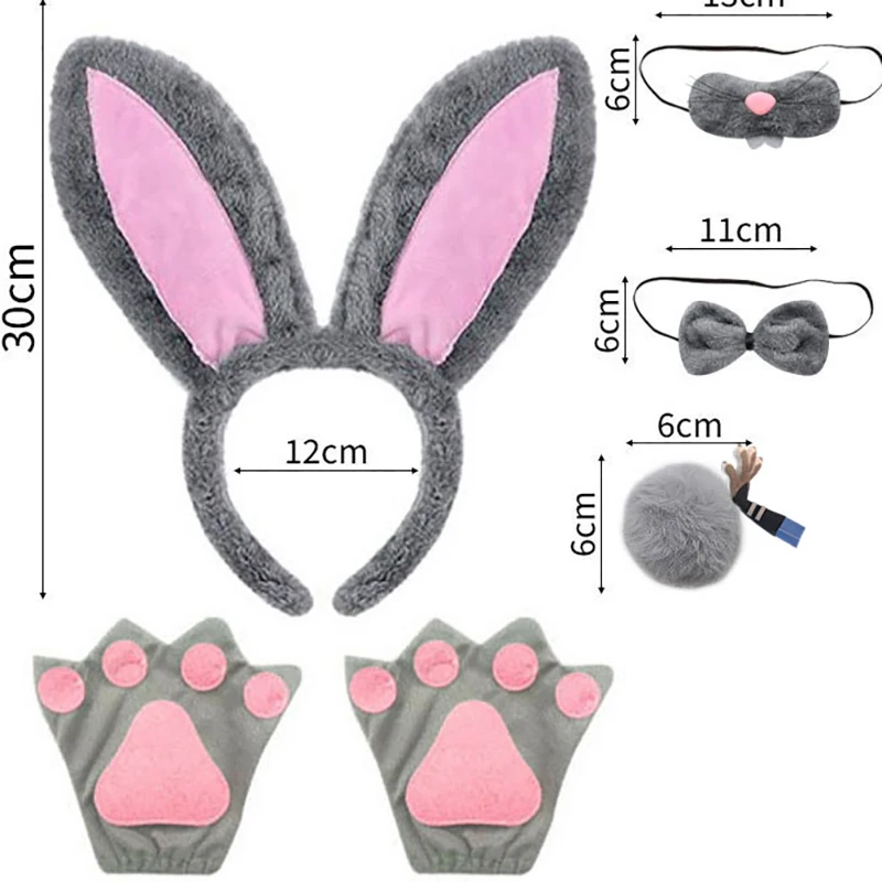 

Kid 5 PCS Bunny Cosplay Costume Judy Accessories Easter Day Rabbit Ears Headband with Bow Tail Gloves Animal Role Play Props
