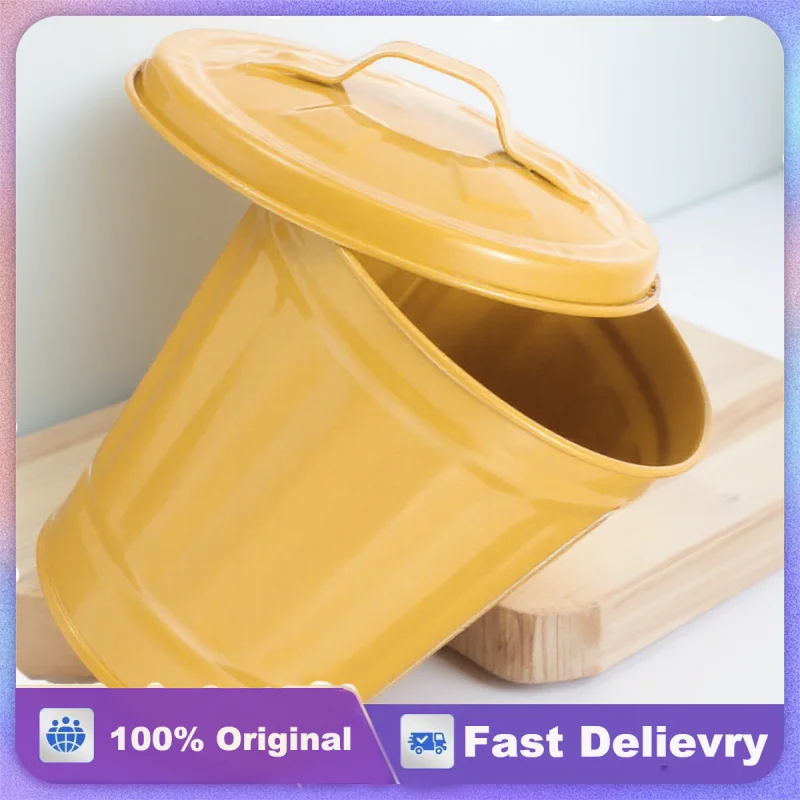 

Vintage Metal Desktop Trash Can With Lid Odor Proof Garbage Bin For Office Home Bedroom Countertop Reusable Bathroom Waste