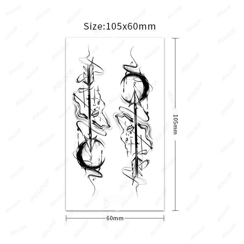 Tattoo Sticker Moon Arrow Letters Chinese Ink Painting Pattern Waterproof Temporary Hand Arm Makeup for Women Men Body Art