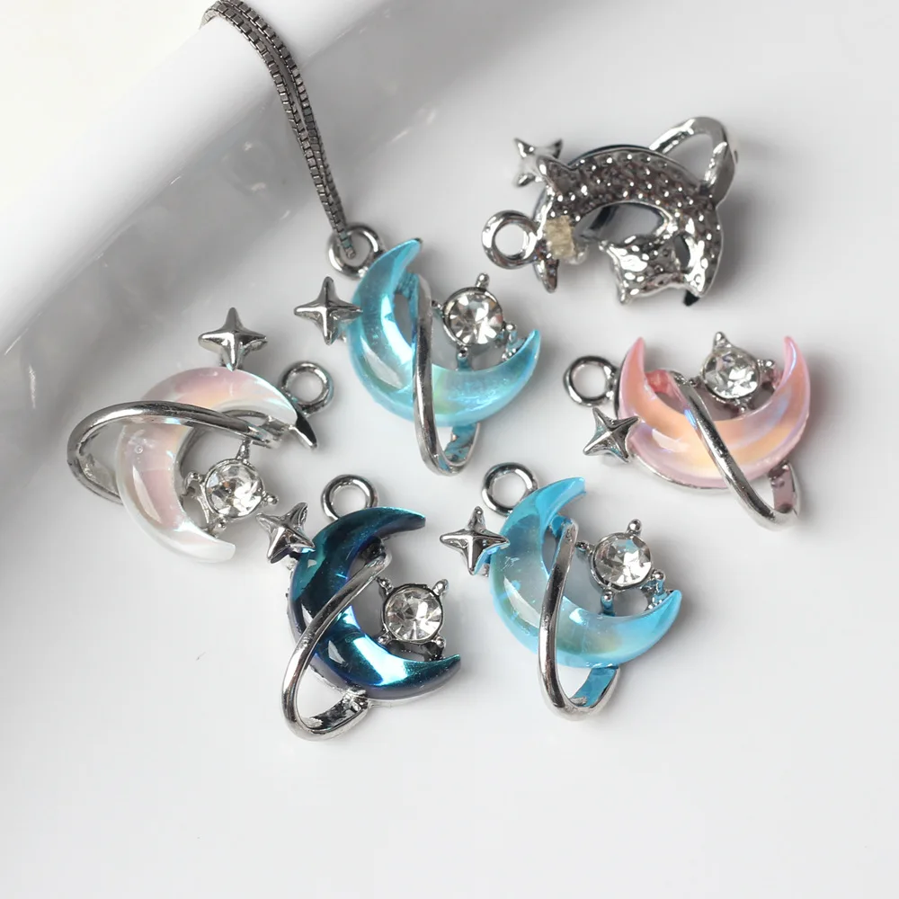 100pcs Handmade Moon Star Pendant Charms Silvery Color Necklace Earrings Pendant Connectors Diy Jewelry Making Accessories