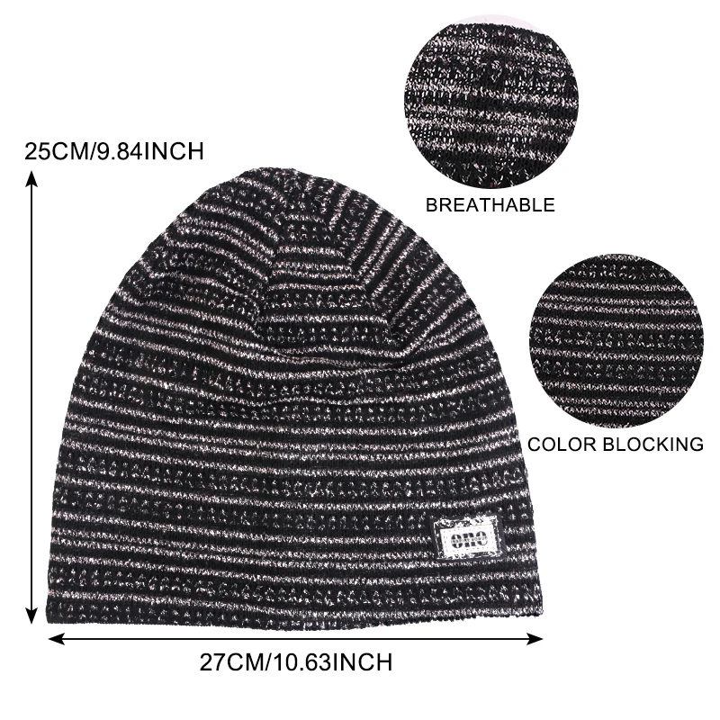 Neue trendige Damen-Doppelschicht-Stretch-Strickmütze, atmungsaktive, winddichte Slouchy-Beanie, gestreifte Bucket-Mütze, Herren-Tanz-Hiphop-Mütze – Detail 1