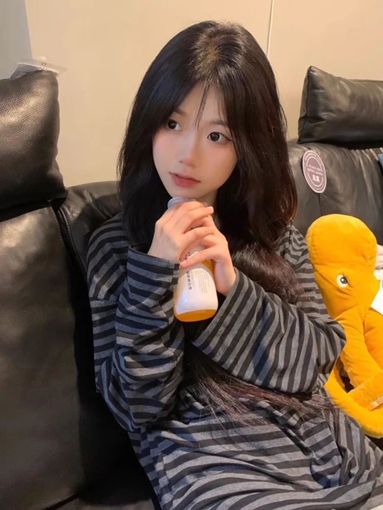 Los lang Sve gestreept T-shirt dames lente herfst winter Koreaanse Sle casual comfortabel klein formaat top Amerikaanse retro