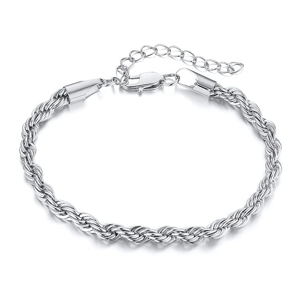 3MM Edelstahl Twist-Kettenarmband für Männer Hip-Hop Quadratknopf Titanstahl-Armband Retro Damen Schmuck Accessoires – Detail 3
