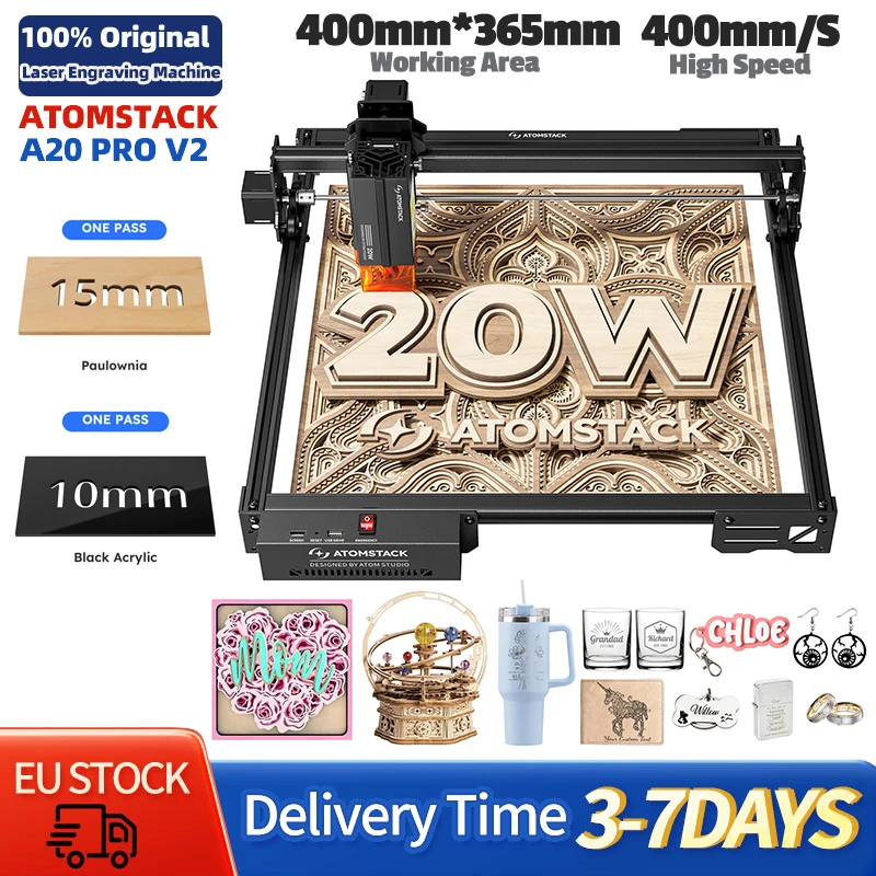 Graveur laser ATOMSTACK A20 Pro V2 20W, zone de gravure 400*365mm, découpeuse laser haute précision pour créations personnalisées