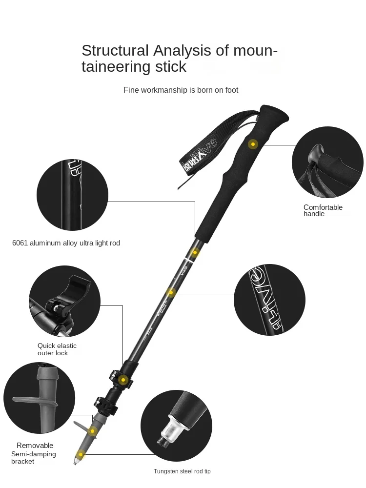 PQF Alpenstock Crutch Anti-Skid Mountain Artifact Aluminum Alloy Ultra-Light Telescopic Walking Stick