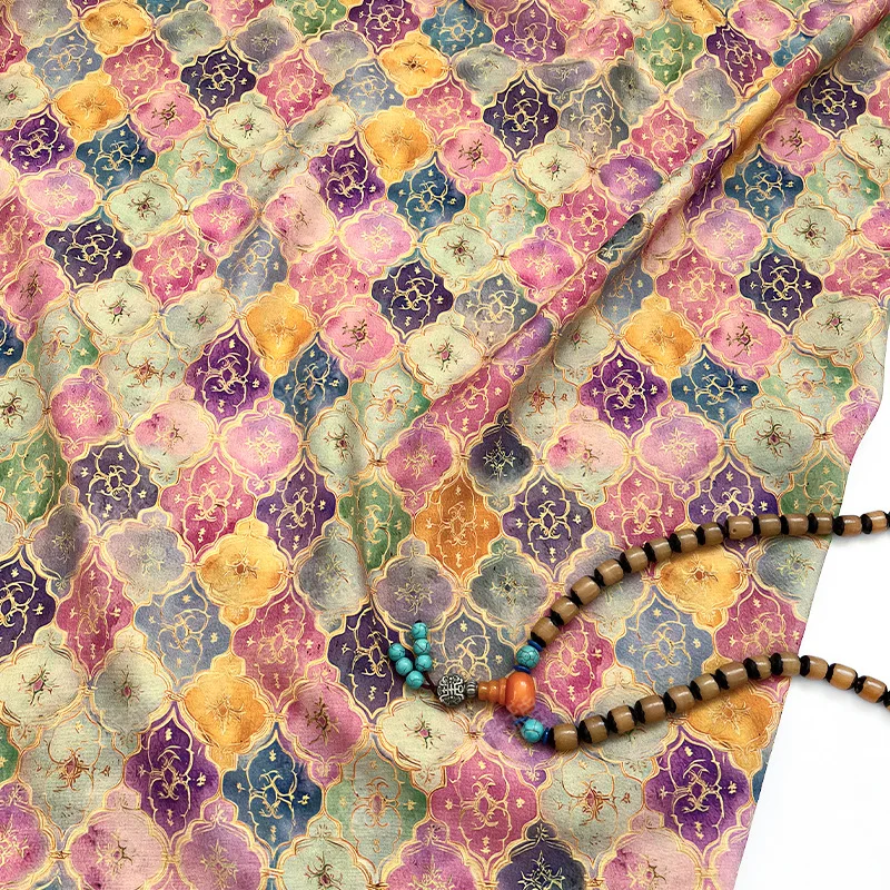 New‑Chinese Style Digital Print Cotton‑Brocade Fabric Oriental Window Motif Cloth for Cheongsam Hanfu Dress & Outerwear Sewing