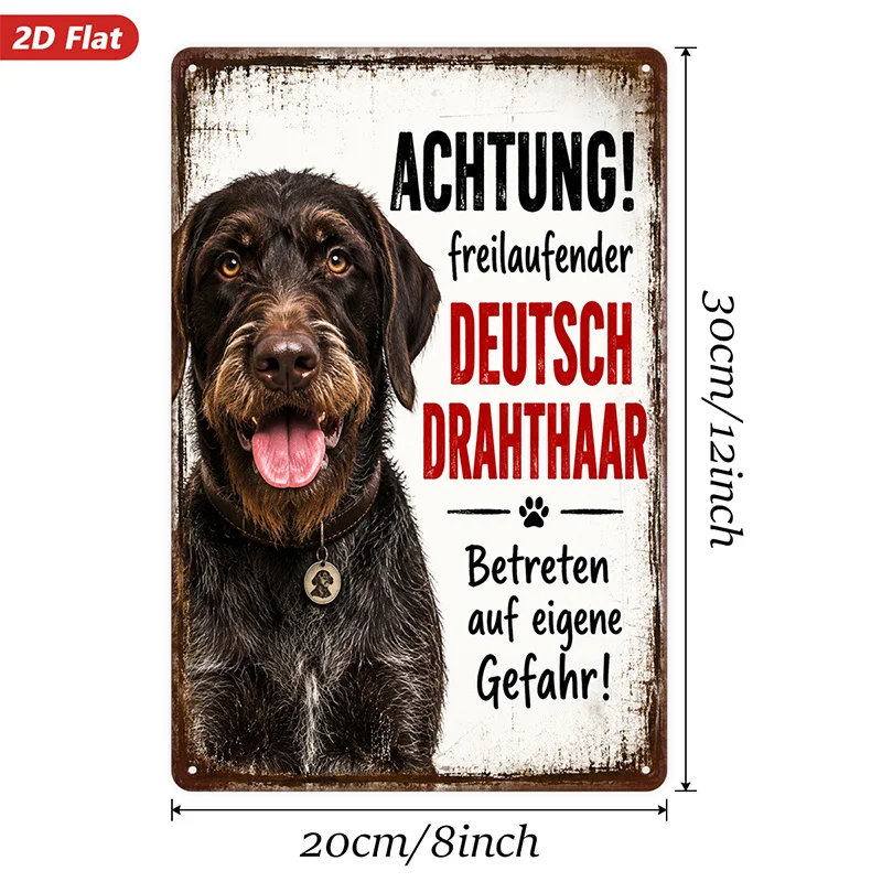 2D Flat, 1pc Metal Sign Wall Art, German Wire-Haired Dog Decorative Painting, Warning Text 