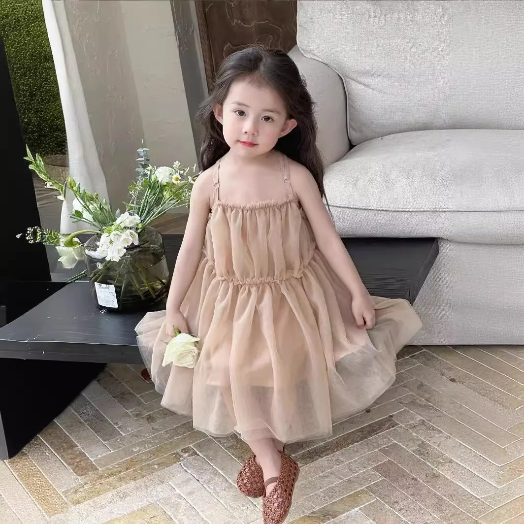 Girl Dress Cotton Children Dress 2024 Summer New Girls Children Summer New Slip Dress Baby Gauze Shaggy Skirt Princess Skirt