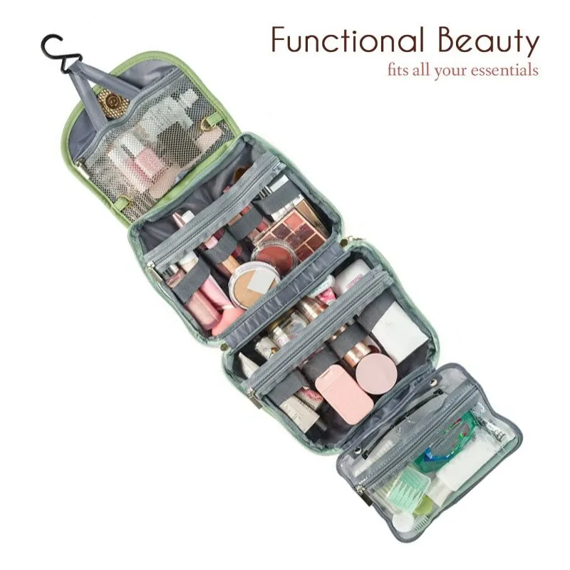 ABRT-Waterproof Leather Toiletry Bag Hanging Cosmetic Makeup Organizer - Travel Organizer For Cosmetics And Bath Products