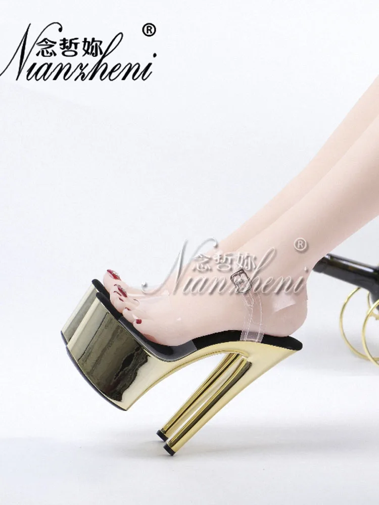 17CM Super Stiletto Heels Gold Models Party Stage Show 7 Inch Mature Elegant All Match Pole Dance Shoes Nightclub Platform Sexy