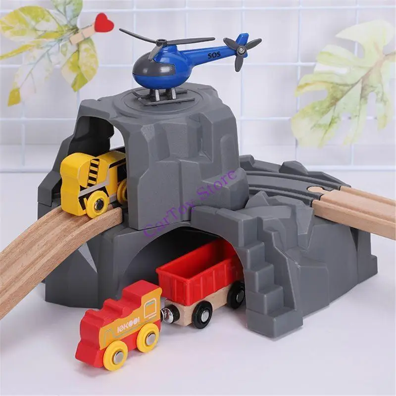 

634F Novelty Children Double Tunnel Wooden Train Track Kids 6-8 Pretend for Play