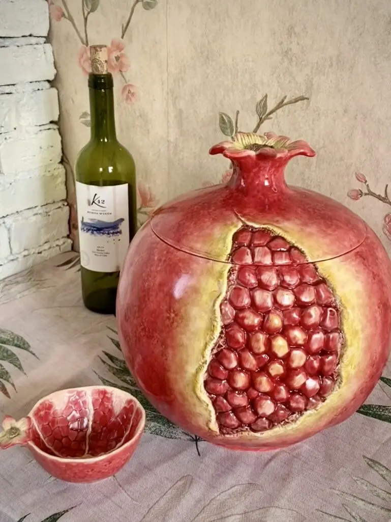 Large Ceramic Pomegranate Storage Jar, Home Decor, Living Room Decoration, Dried Fruit Jar, Kitchen Food Container, Rice P