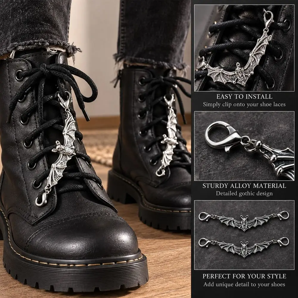 2pcs/set Vintage Gothic Shoe Lace Charms Punk Detachable Bat Shoe Charms Boot Decoration Charms DIY Shoe Accessories