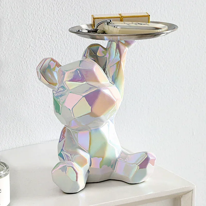 Ceramic Bear Figurines Nordic Decor Piggy Bank Ornaments Light Luxury Home Living Room Cabinet Decoration Key Snack Storage Tray