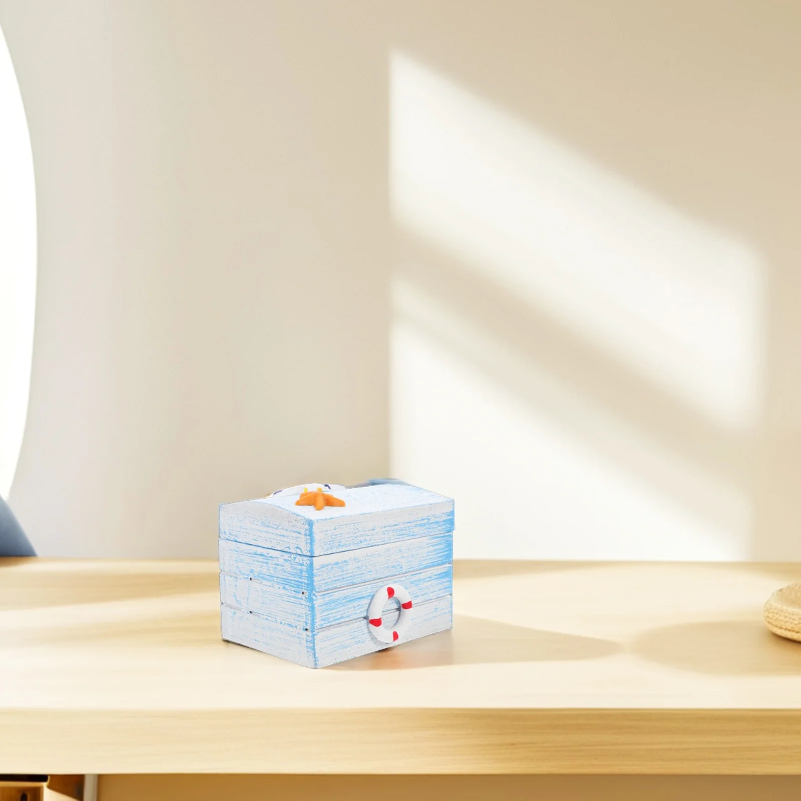 

Ocean-Themed Wooden Treasure Chest Decorative Storage Box Small Keepsake Jewelry Beach Souvenirs Nautical Rustic Design